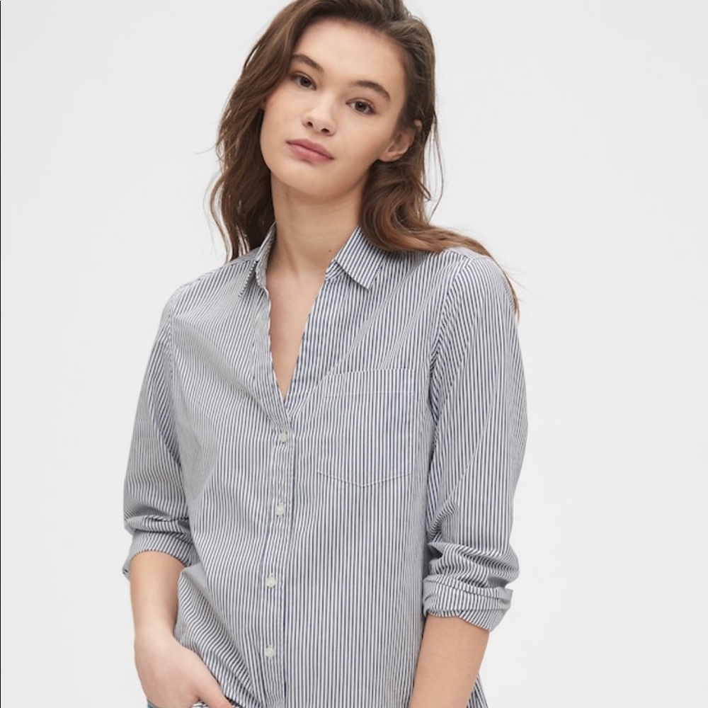 Blue and white striped button down